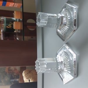 Pair of Tiffany and Co. Louis Comfort heavy crystal candle holders 3 in.